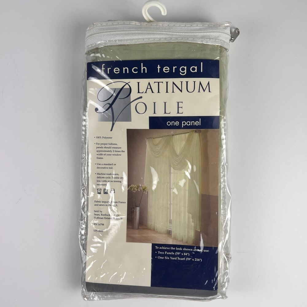 Sears Platinum Voile French Tergal Sheer Curtain Panel Single Sage Green 59 x 84